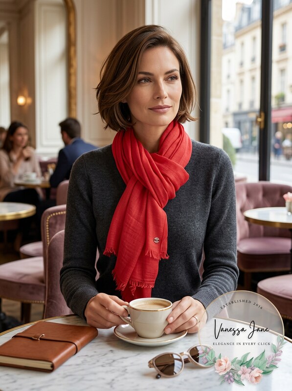 Calvin Klein Oversized 100% Cashmere Modal Scarf &amp; Wrap in One, OneSize/Red