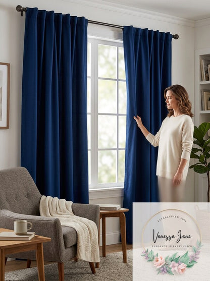 Skyline Velvet 50X 84 Inches Rod Pocket/Back Tab Window Curtain Panel in Navy