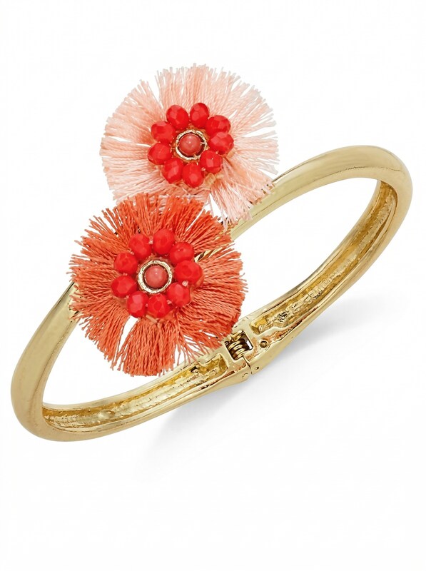 Inc Gold-Tone Beaded Fringe Flower Bypass Hinge Bracelet