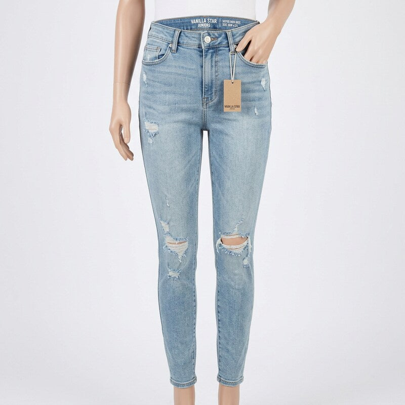 Vanilla Star Juniors Super High-Rise Ripped Skinny Jeans, Size 26wx27L