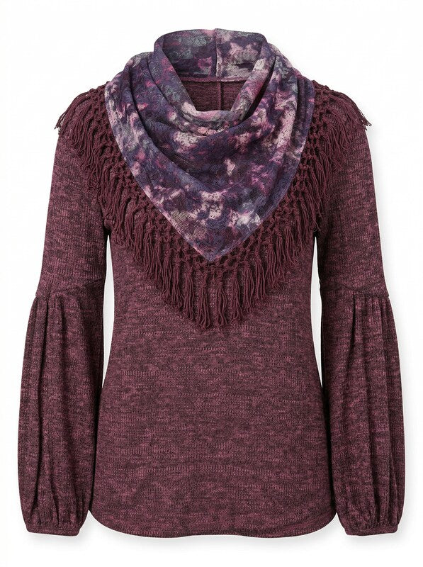 Style &amp; Co Tassel-Trim Blouse with Removable Scarf, Size Small