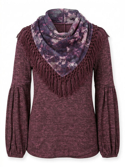 Style &amp; Co Tassel-Trim Blouse with Removable Scarf, Size Small