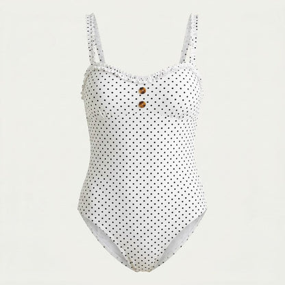 California Sunshine Juniors Pin Dot One Piece Swimsuit, Size Medium