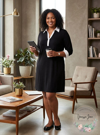 Karen Scott Plus Size 3/4-Sleeve Contrast Shirtdress