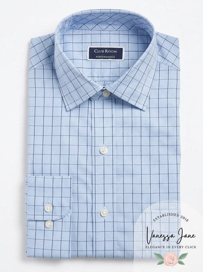 Club Room Mens Classic Fit Windowpane Dress Shirt, Blue 17 1/2
