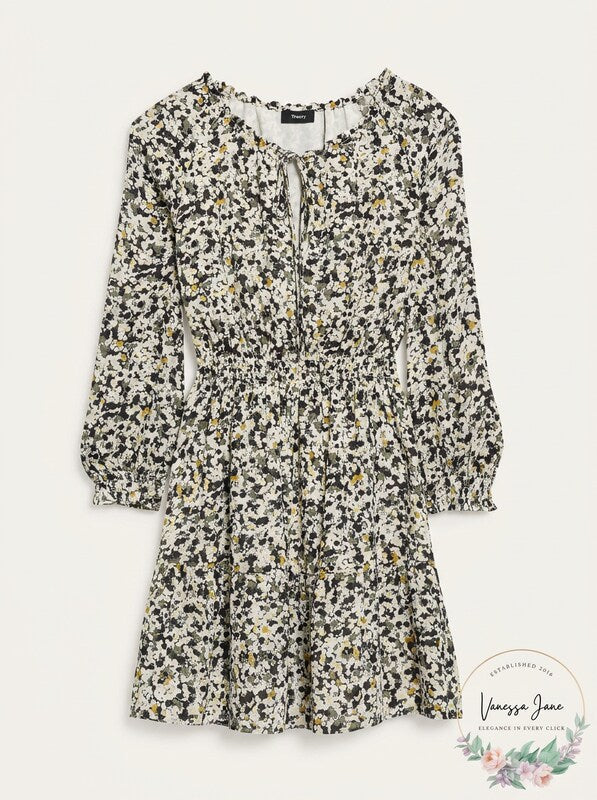 Theory Drawstring Neck Silk Mini Dress, Size Large