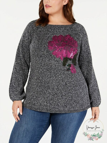 Style &amp; Co. Womens Plus Jacquard Floral Pullover Sweater, Size 0X