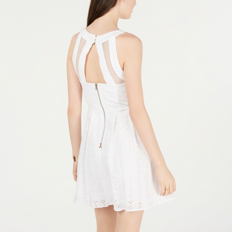 Crystal Dolls White Sleeveless V Neck Short Fit + Flare Dress Juniors 5
