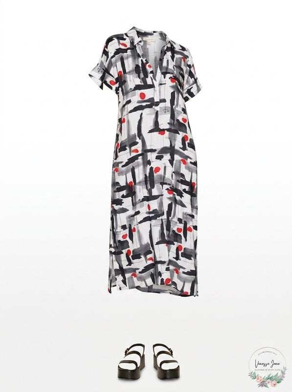 B New York Henley MIDI Abstract Print Dress, Size Large