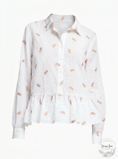DKNY Embroidered Peplum Shirt, Size Small