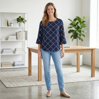 Charter Club Printed 3/4-Sleeve Blouse ,Size Large
