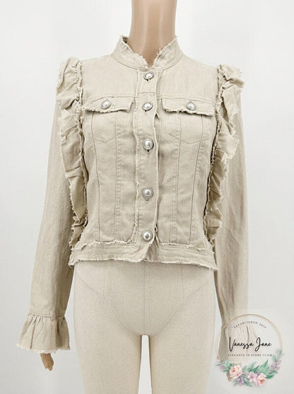 INC International Concepts I.N.C. Ruffled Linen Jacket, Size XS