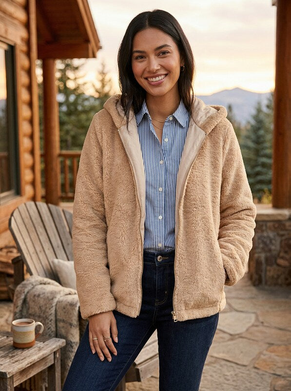 Style &amp; Co Zip-Front Hooded Faux-Fur Jacket,Size Small Medium
