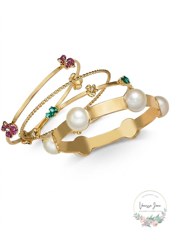Thalia Sodi Gold-Tone 4-Pc. Set Imitation Pearl and Crystal Bangle Bracelets