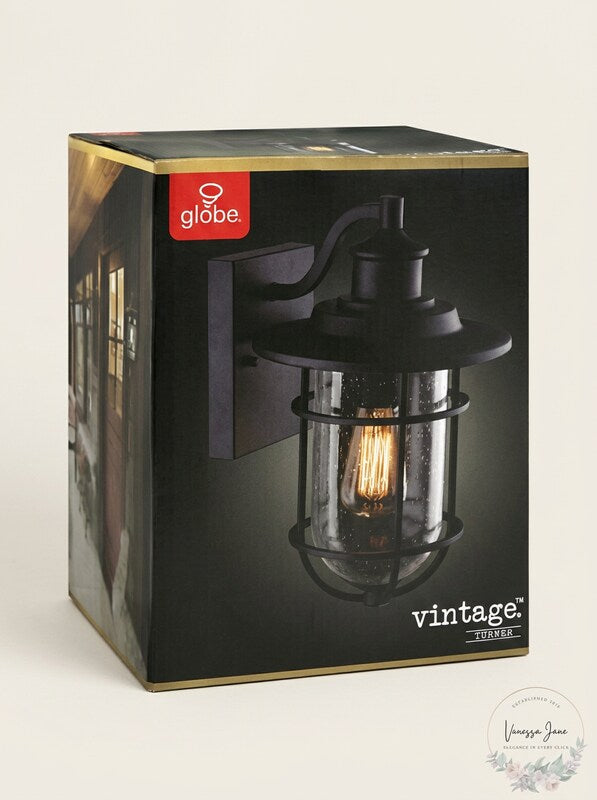 Globe 44308 Vintage Turner Wall Sconce, Natural, Black