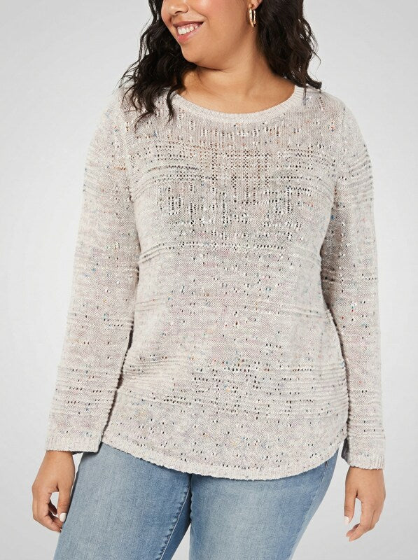 Style &amp; Co Plus Size Textured-Stripe Confetti Sweater, White, Size 3X