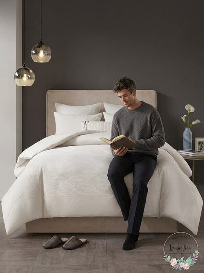 N Natori Hanae Cotton Blend Yarn Dyed Duvet Cover Set king