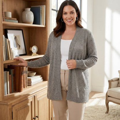 Belle by Belldini Plus Size Pointelle-Stitch Cardigan, Size 3X