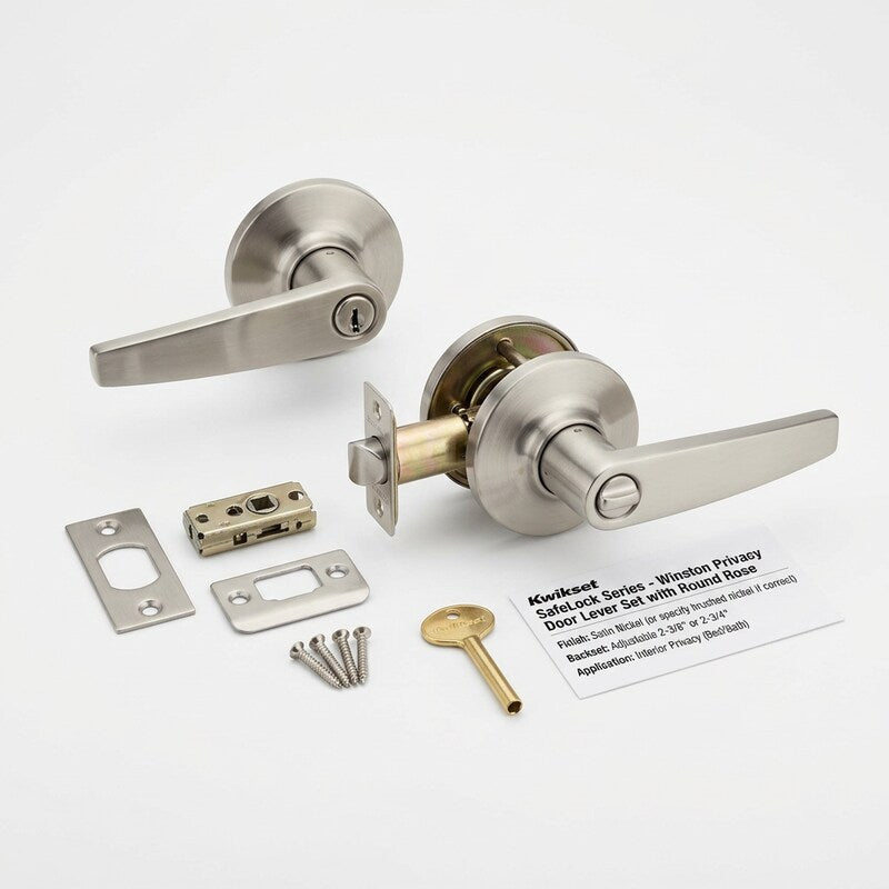 Kwikset Winston Privacy Door Lever Set with Round Rose from the SafeLock Series