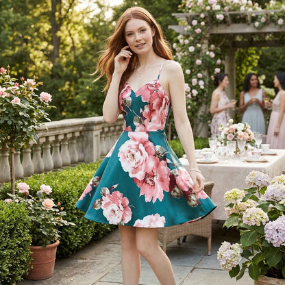 City Studios Juniors Lace-Back Floral-Print Fit &amp; Flare Dress, Size 11