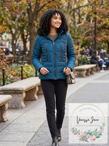 Celebrity Pink Womens Fitted Heavy Weight Puffer Jacket with Faux Fur, Sz Small