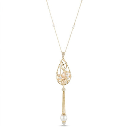 Carolee Pear Shaped Caged Pendant Tassel Necklace