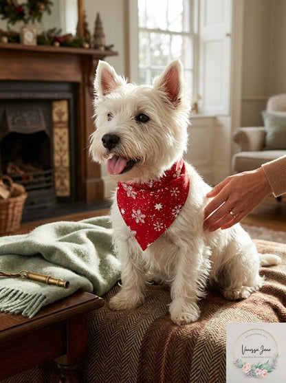 FAMILY PAJAMAS Matching Pet Merry Snowflake Bandana, Candy Red, S/M