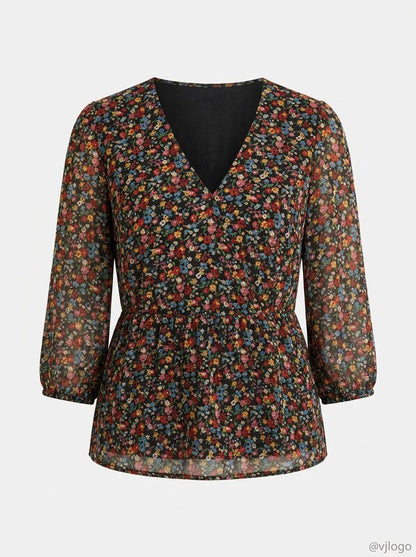 Notes Du Nord Womens Neeve Floral Print V-Neck Wrap Top, Size 8