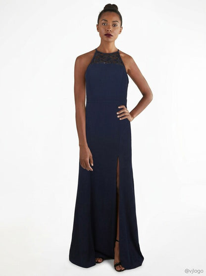 Emerald Sundae Juniors Lace-Trim Halter Dress, Navy, Size XS