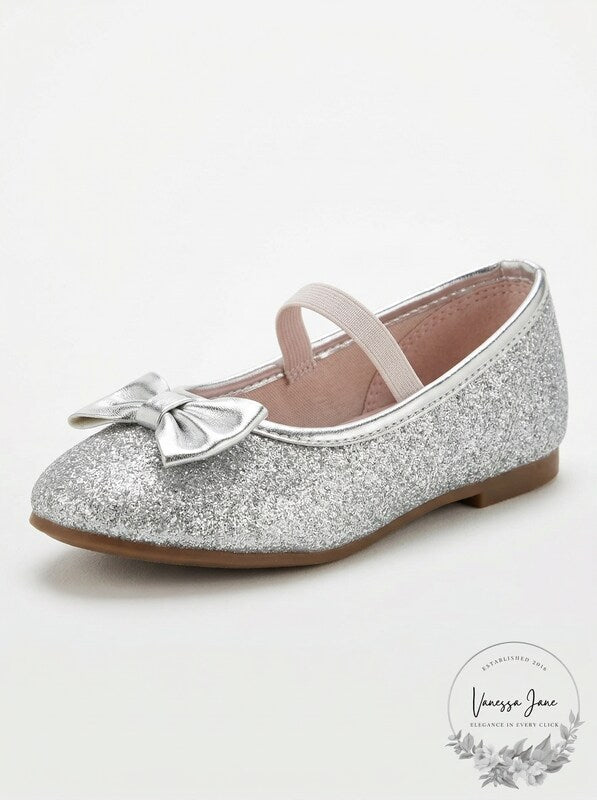 Kids Carters Girls Bigbow5 Fabric Pull On Ballet, Silver, Size Toddler 6.0