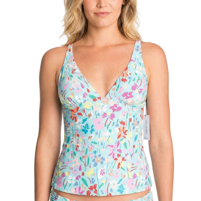 Vera Bradley Womens Emily Tankini Top, Bright Superbloom Sketch, Size XL