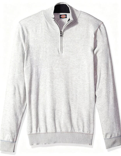 Dickies Mens Solid Jersey 1/4 Zip Mock, Light Grey Heather, Large
