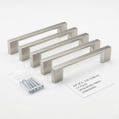 Lot of 6 Unbranded 5-in Center to Center Cabinet Pull, Satin Nickel