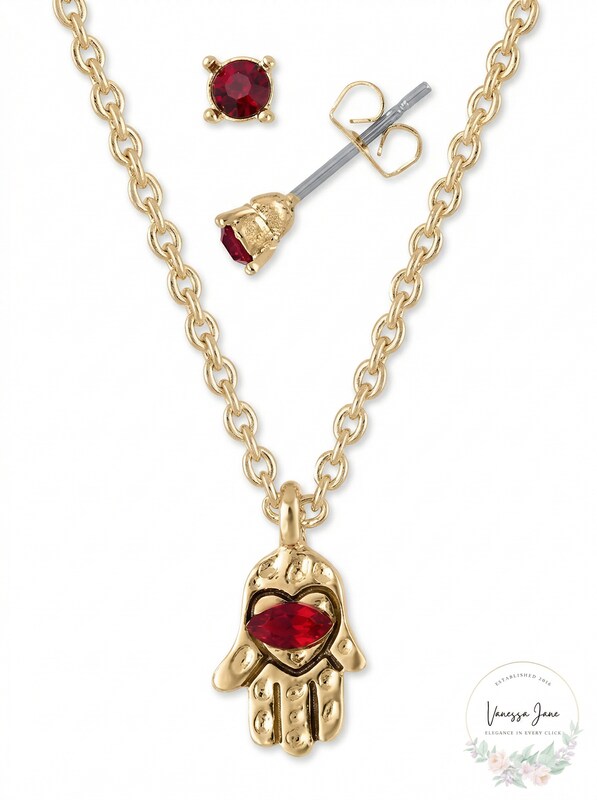 Rachel Rachel Roy Gold-Tone Red Crystal Stud Earrings &amp; Pendant Neckle