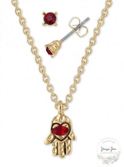 Rachel Rachel Roy Gold-Tone Red Crystal Stud Earrings &amp; Pendant Neckle