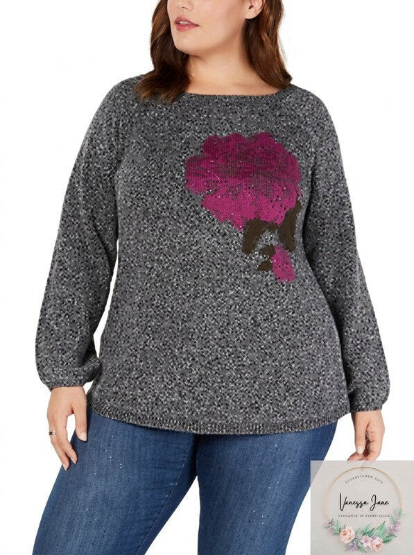 Style &amp; Co. Womens Plus Jacquard Floral Pullover Sweater, Size 0X