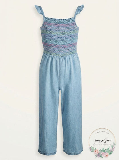 Epic Threads Big Girls Smocked Jumpsuit, Super Light Wash, Size XL