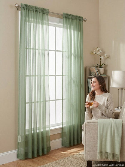Miller Curtains Sheer Angelica Voile 59 x 84 Panel, Celadon Green