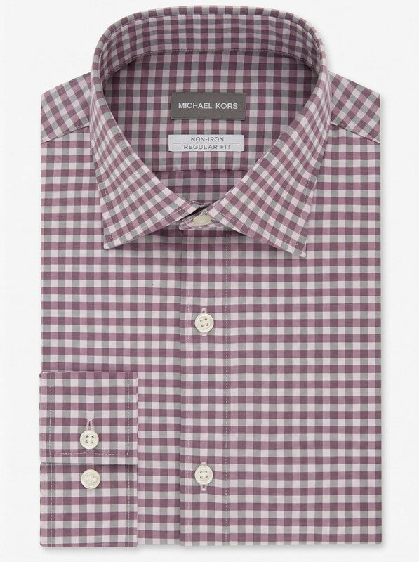 Michael Kors Mens Regular Fit Airsoft Stretch Gingham Dress Shirt, Size XL