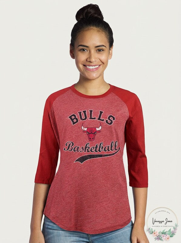 NBA Chicago Bulls Womens Premium Triblend 3/4 Sleeve/Red/XL
