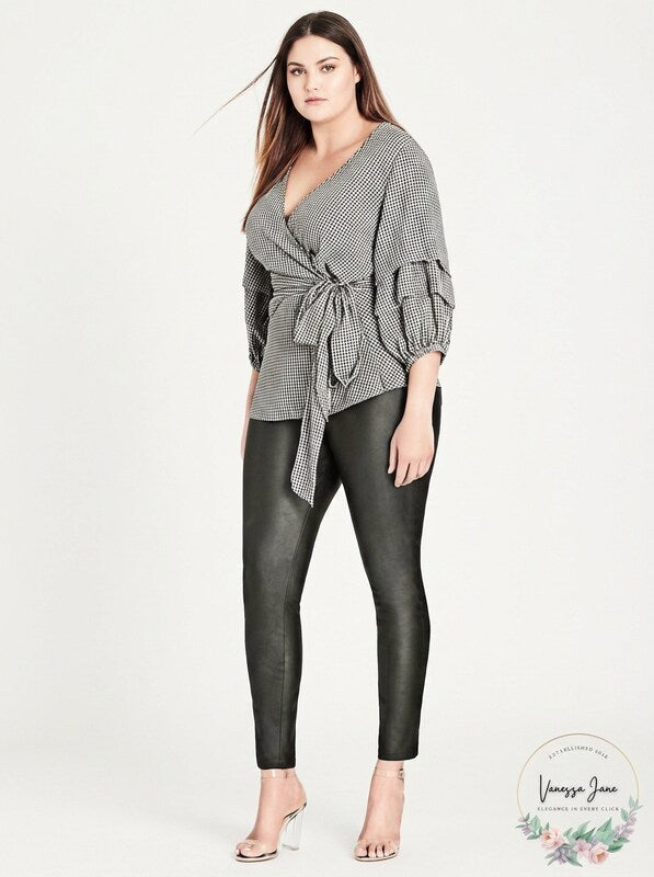 City Chic My Desire Check Print Wrap Top, Size Medium