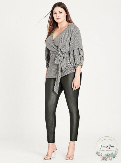 City Chic My Desire Check Print Wrap Top, Size Medium