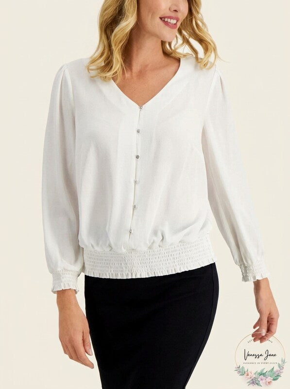 JM Collection Smocked Button Blouse, Size XL