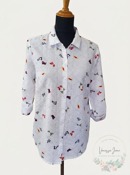 Charter Club Linen Nautical-Print Blouse, Size XS