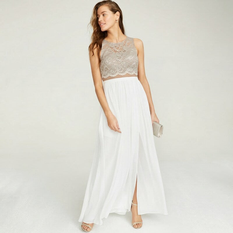City Studios Juniors Lace Top &amp; Long Wrap Skirt, Beige, Size 11