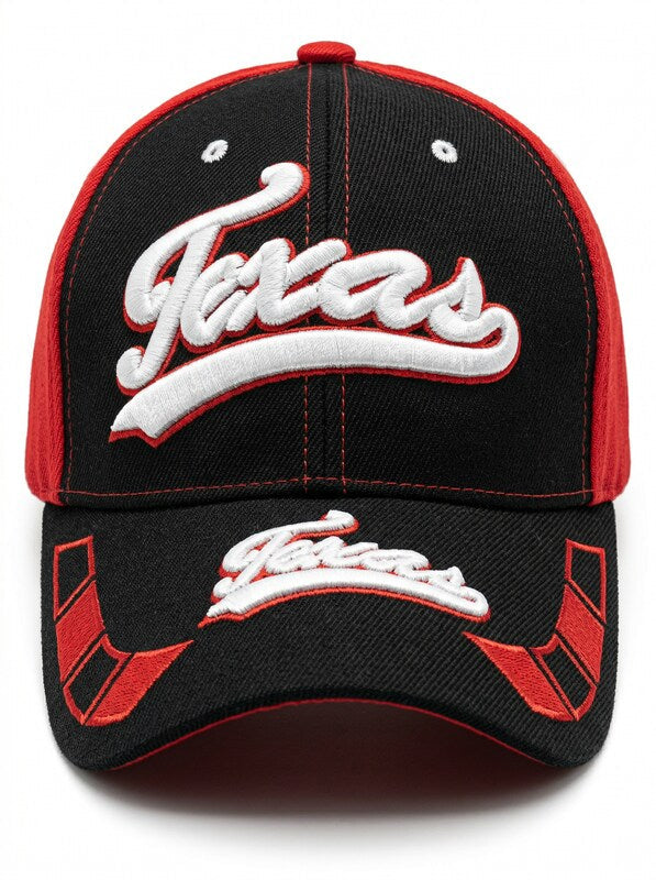 Texas Red &amp; Black 3D Embroidered Baseball Cap, Hat