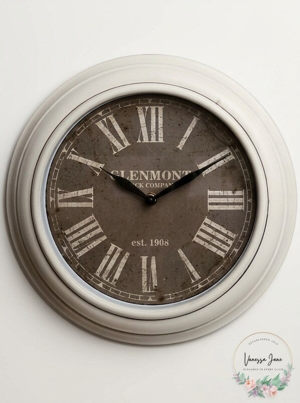 Patton Wall Decor 12 Inch Traditional White Wash Roman Numeral Clock