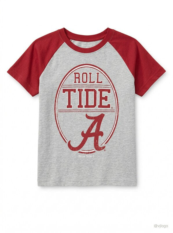 NCAA Cotton Willy Boys Raglan Short Sleeve Tee Alabama Crimson Tide, Size 6