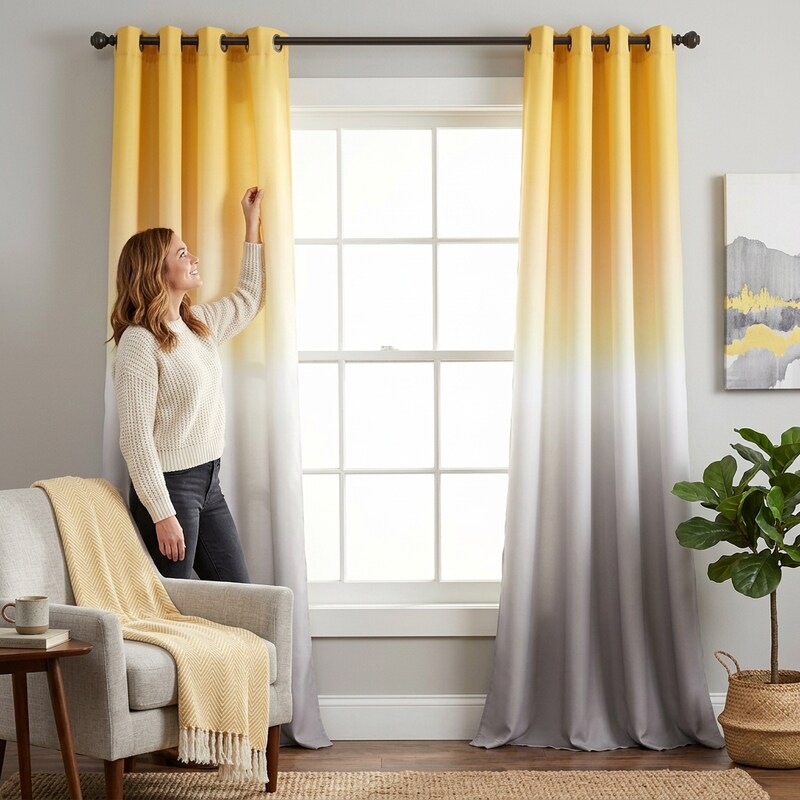 Lush Decor Window Curtains 52x84 - Yellow &amp; Gray Ombre Fiesta Room Darkening