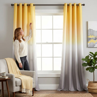 Lush Decor Window Curtains 52x84 - Yellow &amp; Gray Ombre Fiesta Room Darkening